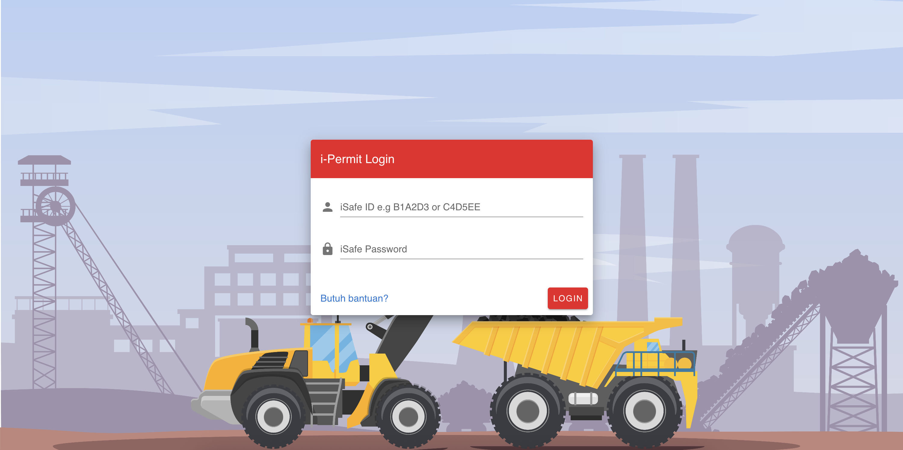 iPermit login screen with mining equipment illustration