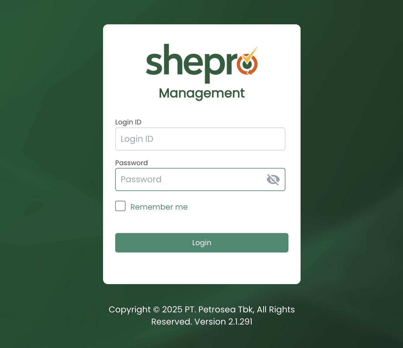 Shepro Project login screen with company branding