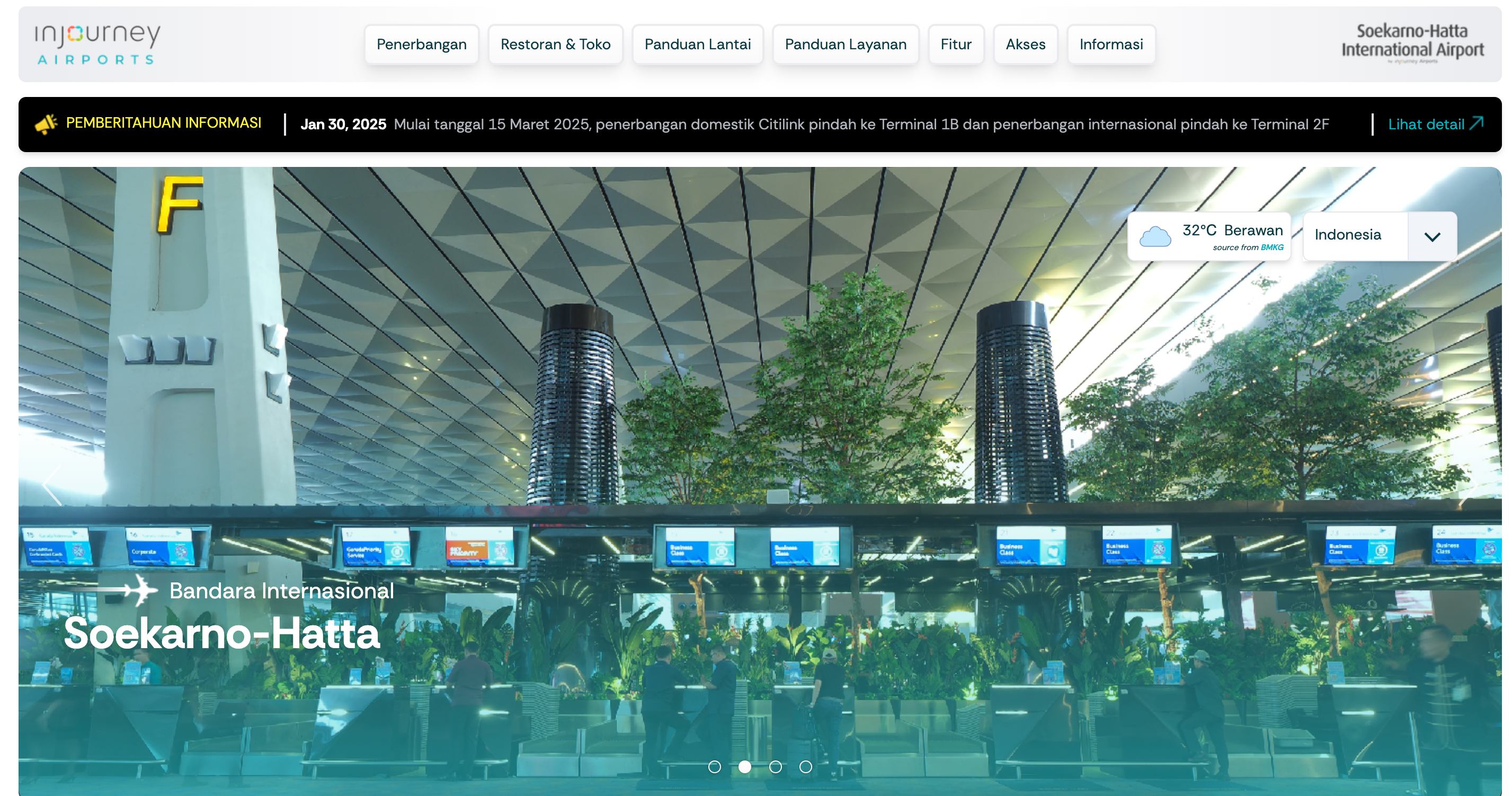 Soekarno-Hatta International Airport website showing terminal interior